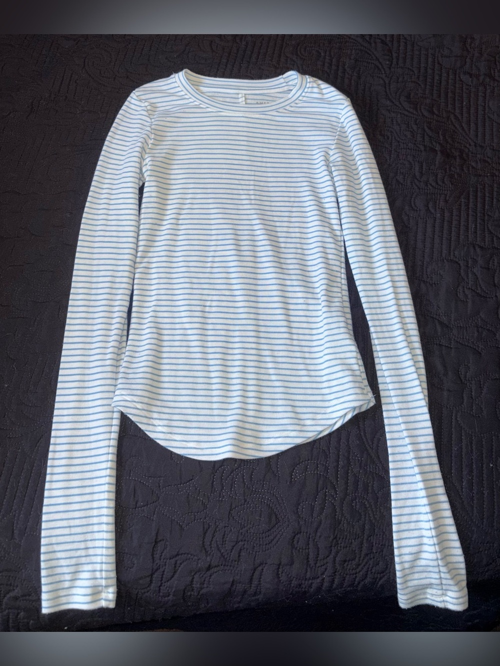 American Eagle Outfitters Light Blue & White Striped Long-Sleeve Crew Size XS